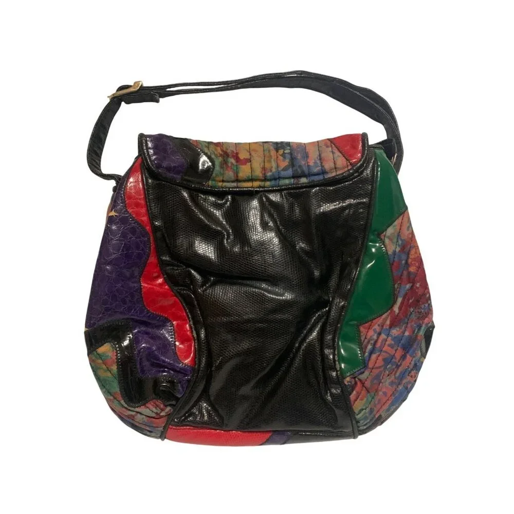 JR Purse Vintage 80s Patchwork Multicolor Shoulder Bag‎ Maximalist Avant Garde